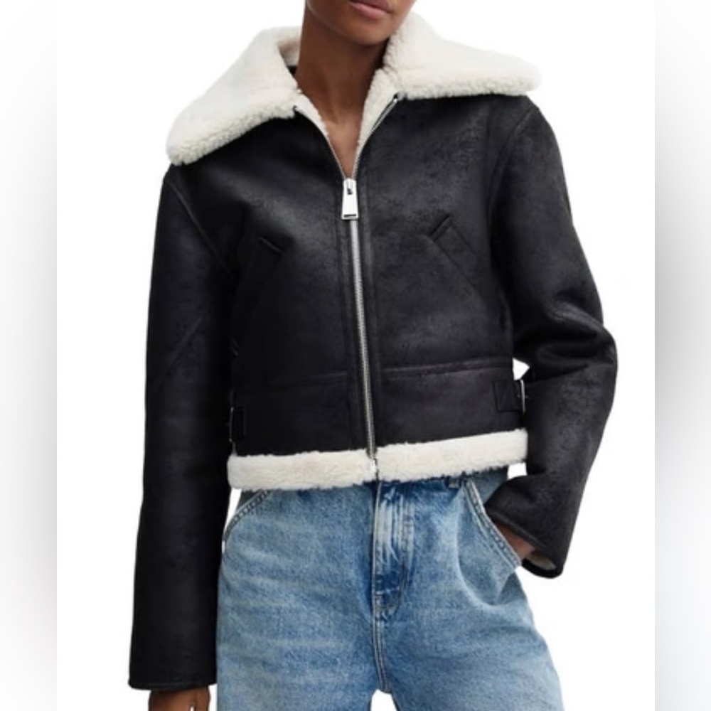 Mango Cropped Shearling Aviator Jacket